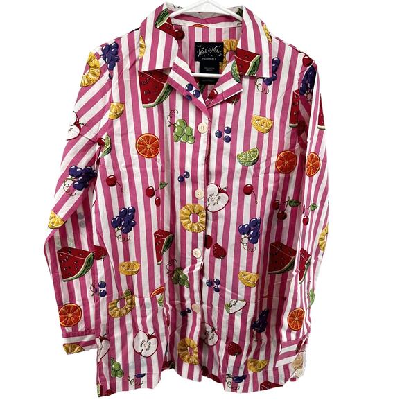 Vintage Rare Nick & Nora Fruit Striped Pajama Set Dark Tag Button Down S NWT - Picture 1 of 10